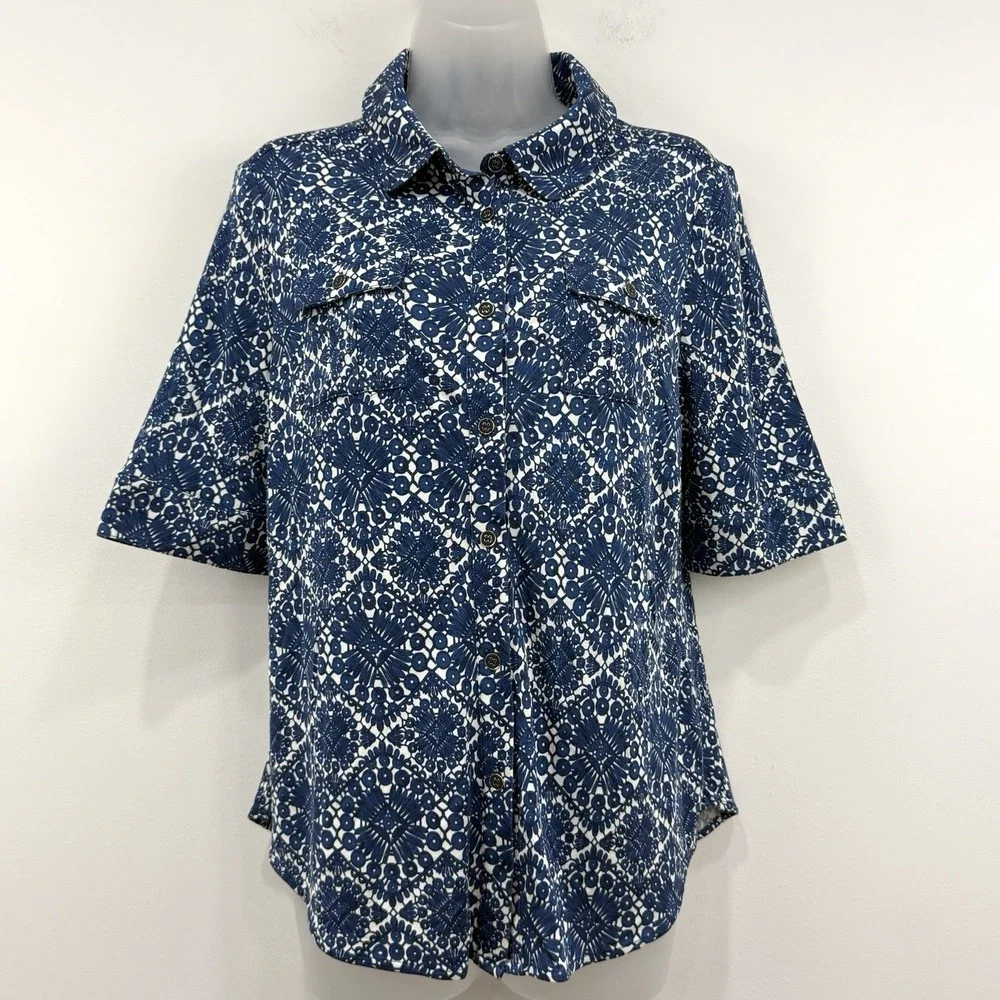 Tory Burch 100% Silk Top XL Classic Luxury Feminine Button Up Floral Capsule